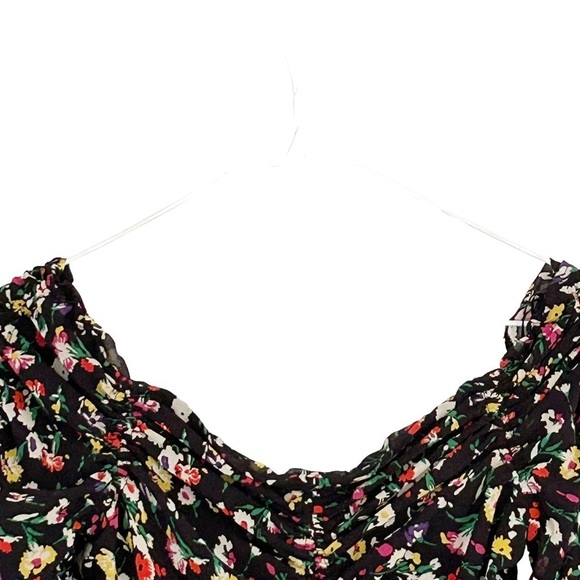ZARA Blouse Limited edition Multicolor Ruched Long sleeves Floral Size XS - Picture 4 of 8